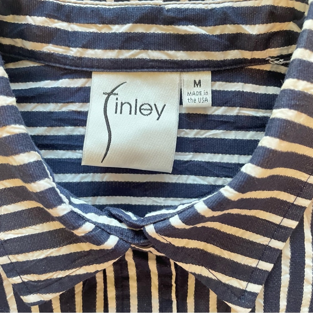 FINLEY Navy and White Bailey Striped Shirt Dress Medium - Picture 3 of 12